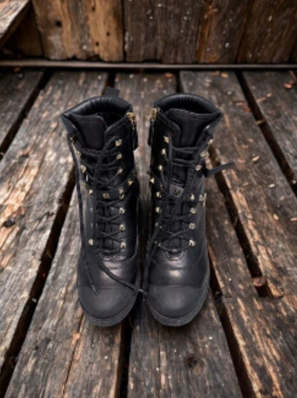 Valentino Garavani Black Leather Rockstud Combat Boots